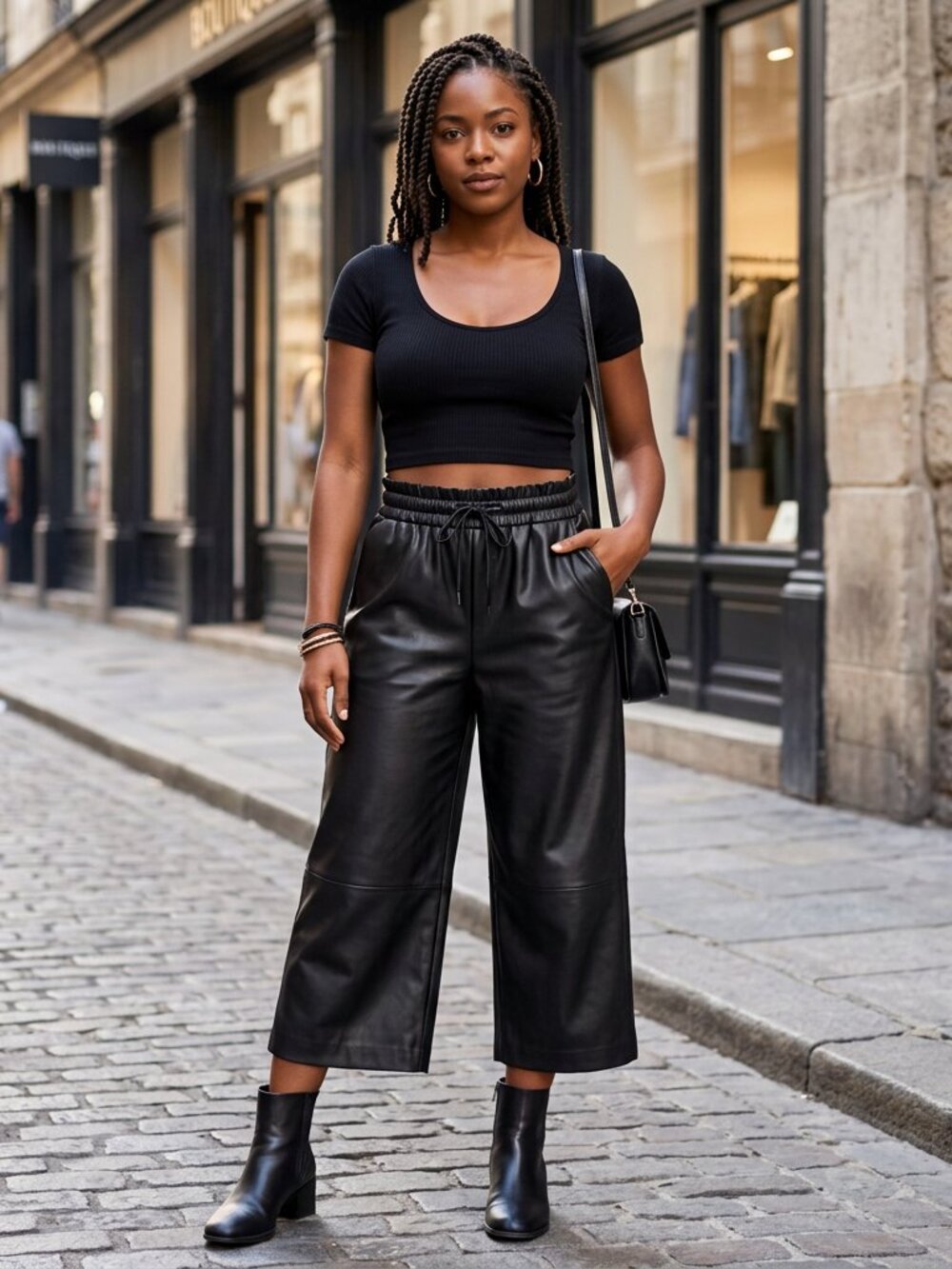Zara Black Faux Leather Paper Bag Waist Wide Leg Pants - Size M - New with Tags
